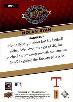 2009 Upper Deck 20th Anniversary #281 Nolan Ryan Back