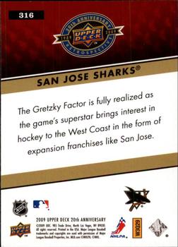 2009 Upper Deck 20th Anniversary #316 San Jose Sharks Back
