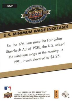 2009 Upper Deck 20th Anniversary #357 U.S. Minimum Wage Increases Back