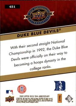 2009 Upper Deck 20th Anniversary #451 Duke University Back