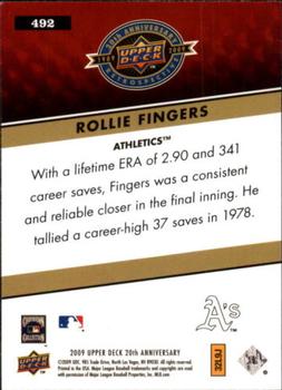 2009 Upper Deck 20th Anniversary #492 Rollie Fingers Back