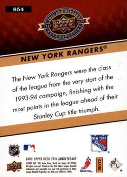 2009 Upper Deck 20th Anniversary #654 New York Rangers Back