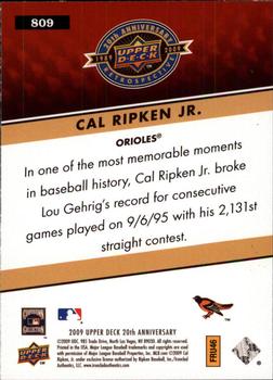 2009 Upper Deck 20th Anniversary #809 Cal Ripken Jr. Back