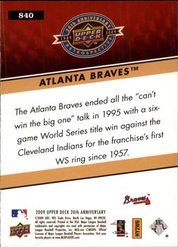2009 Upper Deck 20th Anniversary #840 Atlanta Braves Back