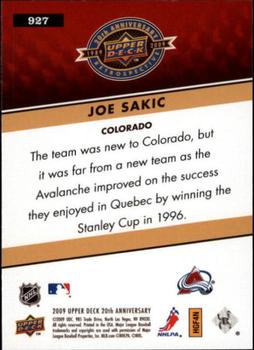 2009 Upper Deck 20th Anniversary #927 Joe Sakic Back
