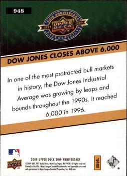 2009 Upper Deck 20th Anniversary #948 Dow Jones Closes Above 6000 Back