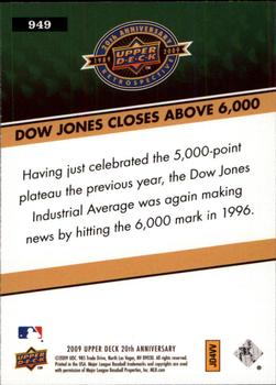 2009 Upper Deck 20th Anniversary #949 Dow Jones Closes Above 6000 Back