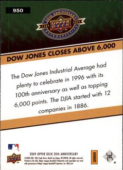 2009 Upper Deck 20th Anniversary #950 Dow Jones Closes Above 6000 Back