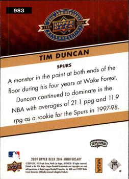 2009 Upper Deck 20th Anniversary #983 Tim Duncan Back