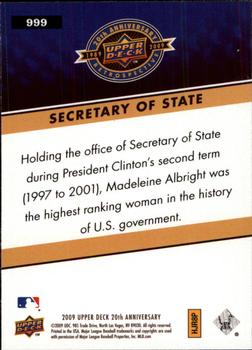 2009 Upper Deck 20th Anniversary #999 Madeleine Albright Back