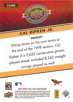 2009 Upper Deck 20th Anniversary #1168 Cal Ripken Jr. Back