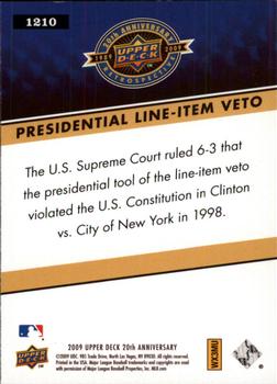 2009 Upper Deck 20th Anniversary #1210 Line Item Veto Unconstitutional Back