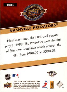 2009 Upper Deck 20th Anniversary #1231 Nashville Predators Back
