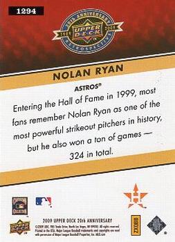 2009 Upper Deck 20th Anniversary #1294 Nolan Ryan Back