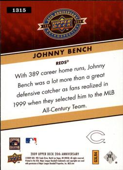 2009 Upper Deck 20th Anniversary #1315 Johnny Bench Back