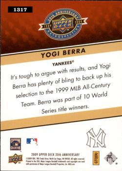 2009 Upper Deck 20th Anniversary #1317 Yogi Berra Back