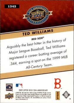 2009 Upper Deck 20th Anniversary #1343 Ted Williams Back