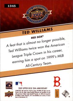 2009 Upper Deck 20th Anniversary #1345 Ted Williams Back