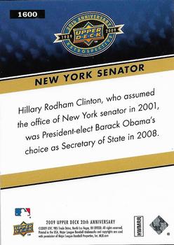 2009 Upper Deck 20th Anniversary #1600 Hillary Clinton Back