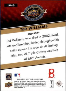 2009 Upper Deck 20th Anniversary #1649 Ted Williams Back