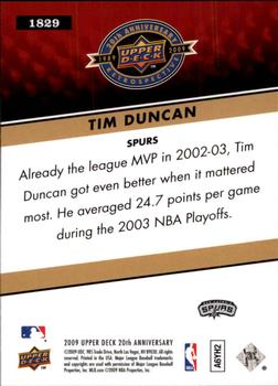 2009 Upper Deck 20th Anniversary #1829 Tim Duncan Back