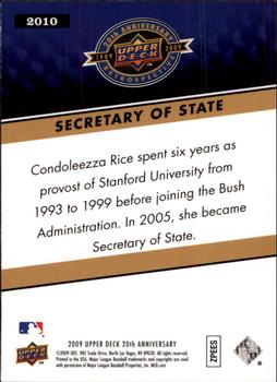 2009 Upper Deck 20th Anniversary #2010 Condeleeza Rice Back