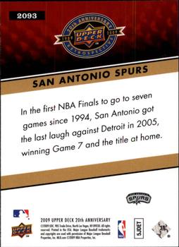 2009 Upper Deck 20th Anniversary #2093 San Antonio Spurs Back