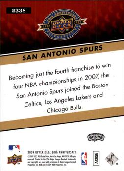 2009 Upper Deck 20th Anniversary #2338 San Antonio Spurs Back