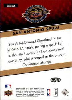 2009 Upper Deck 20th Anniversary #2340 San Antonio Spurs Back