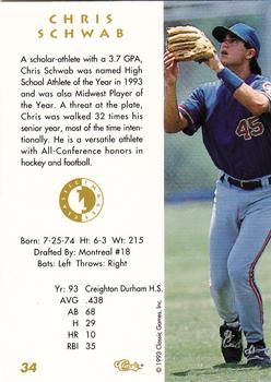 1993-94 Classic Images Four Sport #34 Chris Schwab Back