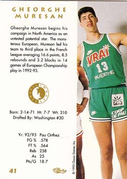 1993-94 Classic Images Four Sport #41 Gheorghe Muresan Back