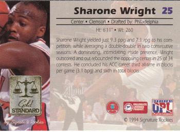 1994 Signature Rookies Gold Standard #25 Sharone Wright Back