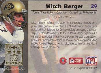 1994 Signature Rookies Gold Standard #29 Mitch Berger Back