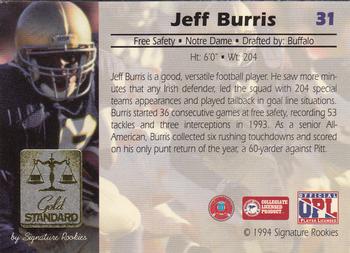 1994 Signature Rookies Gold Standard #31 Jeff Burris Back