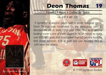 1994 Signature Rookies Gold Standard #19 Deon Thomas Back
