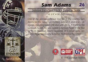 1994 Signature Rookies Gold Standard #26 Sam Adams Back