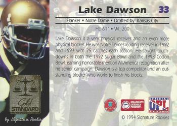 1994 Signature Rookies Gold Standard #33 Lake Dawson Back