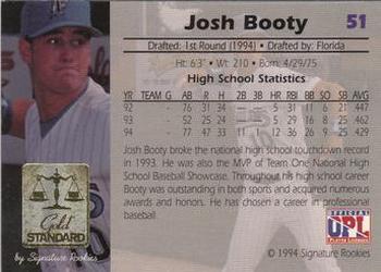 1994 Signature Rookies Gold Standard #51 Josh Booty Back