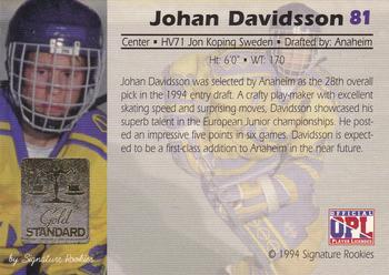 1994 Signature Rookies Gold Standard #81 Johan Davidsson Back