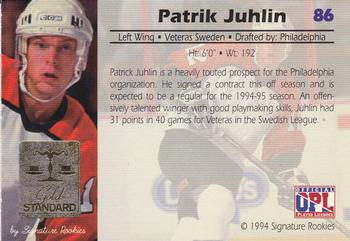 1994 Signature Rookies Gold Standard #86 Patrik Juhlin Back