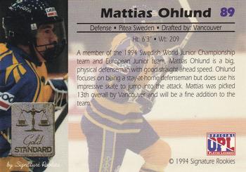 1994 Signature Rookies Gold Standard #89 Mattias Ohlund Back