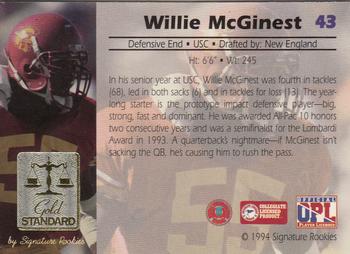1994 Signature Rookies Gold Standard #43 Willie McGinest Back