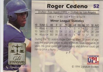 1994 Signature Rookies Gold Standard #52 Roger Cedeno Back