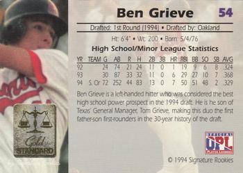 1994 Signature Rookies Gold Standard #54 Ben Grieve Back