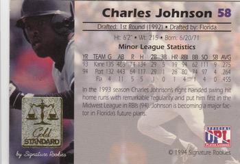 1994 Signature Rookies Gold Standard #58 Charles Johnson Back