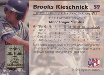 1994 Signature Rookies Gold Standard #59 Brooks Kieschnick Back