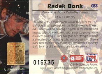 1994 Signature Rookies Gold Standard - Gold Signature #GS3 Radek Bonk Back