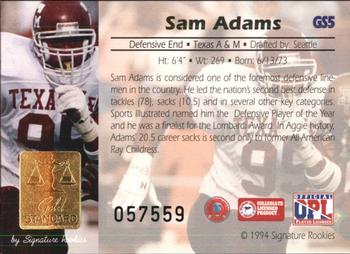 1994 Signature Rookies Gold Standard - Gold Signature #GS5 Sam Adams Back