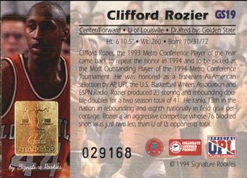 1994 Signature Rookies Gold Standard - Gold Signature #GS19 Clifford Rozier Back