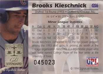 1994 Signature Rookies Gold Standard - Gold Signature #GS6 Brooks Kieschnick Back